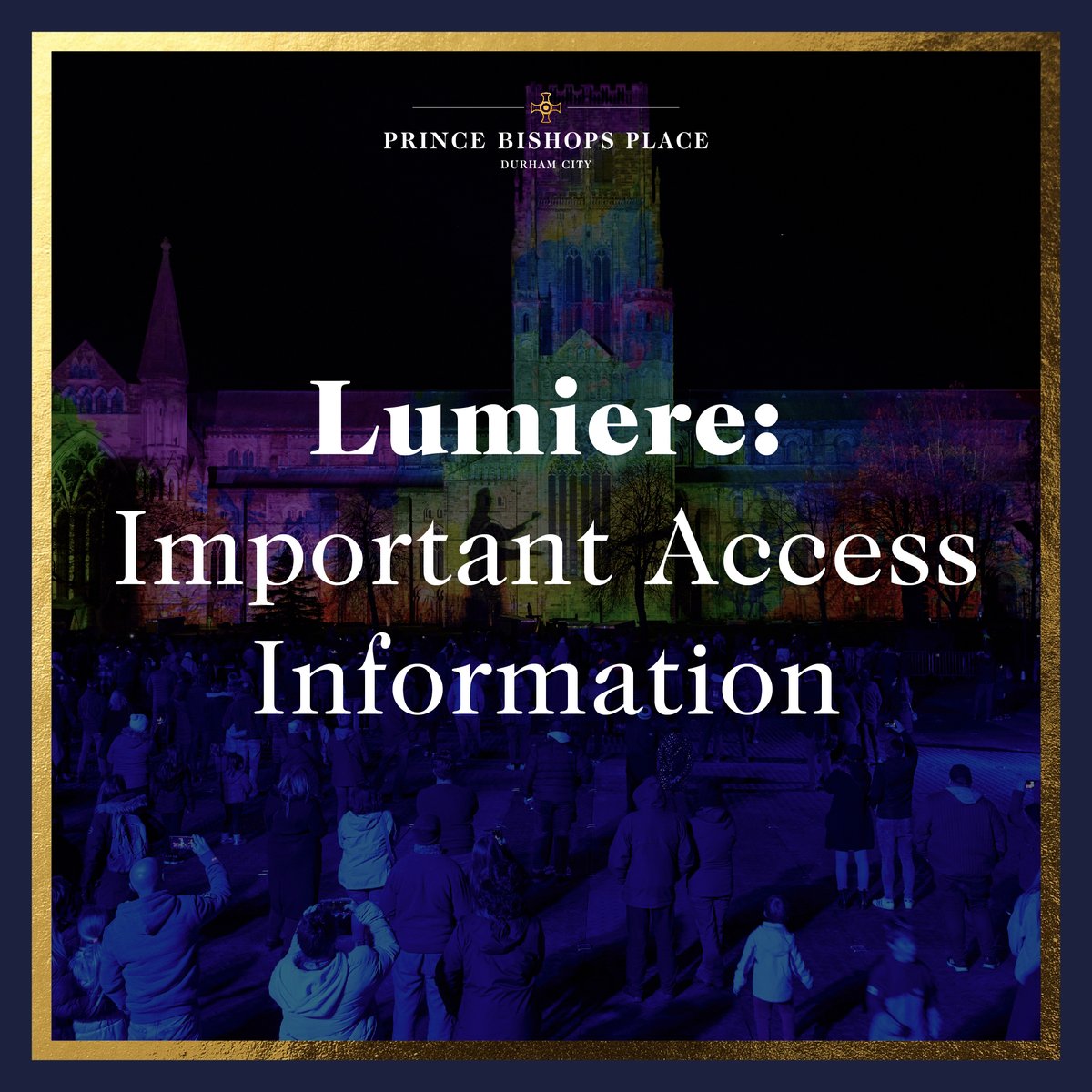 PrinceBishops's tweet photo. LUMIERE: IMPORTANT ACCESS INFORMATION

For the safety of visitors and shoppers alike, there are a number of restricted areas and routes into and out of Prince Bishops and our car park between 3pm – 11pm on #Lumiere event days.

More details here: https://t.co/WzLRLPh10G https://t.co/lNzaG4tajS