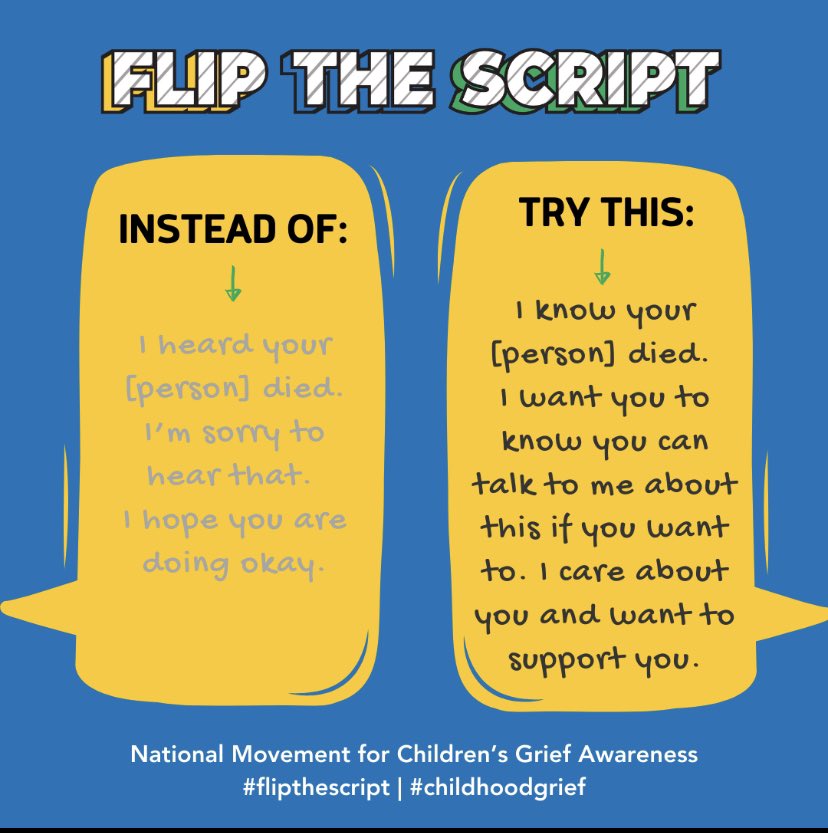 khssoh's tweet photo. We are committed to finding phrases to support someone who is grieving.

When you offer a space for someone to talk to you openly and honestly about their grief, you are showing up for them in the most meaningful way. https://t.co/FphoKvvkit