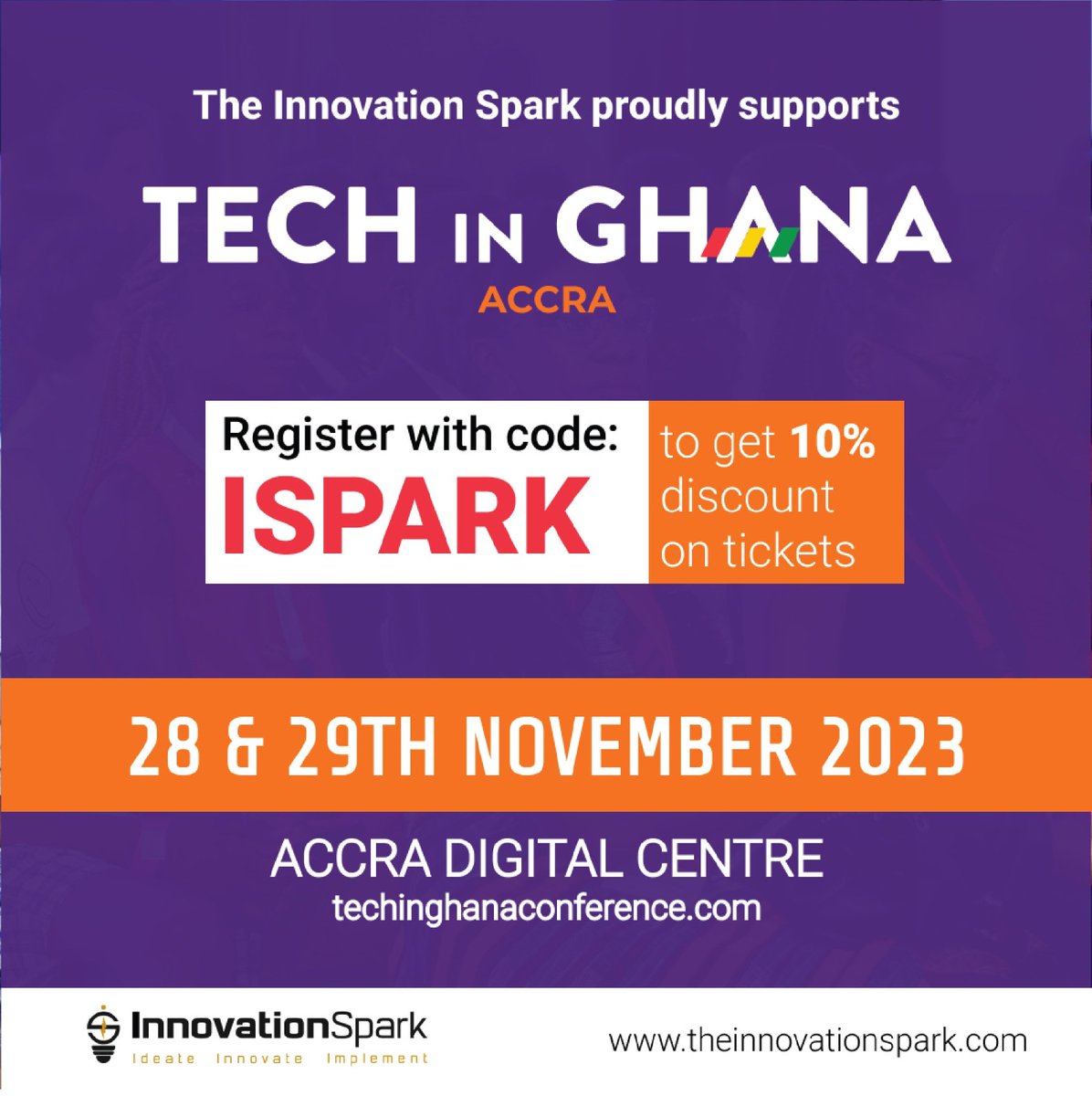 The Innovation Spark (@theinnospark) on Twitter photo Register for <a href="/TechInGhana/">Tech in Ghana</a> Conference happening November 28th and 29th with our promo code ISPARK to get a 10% discount off this week.
techinghanaconference.com Register for <a href="/TechInGhana/">Tech in Ghana</a> Conference happening November 28th and 29th with our promo code ISPARK to get a 10% discount off this week.
techinghanaconference.com