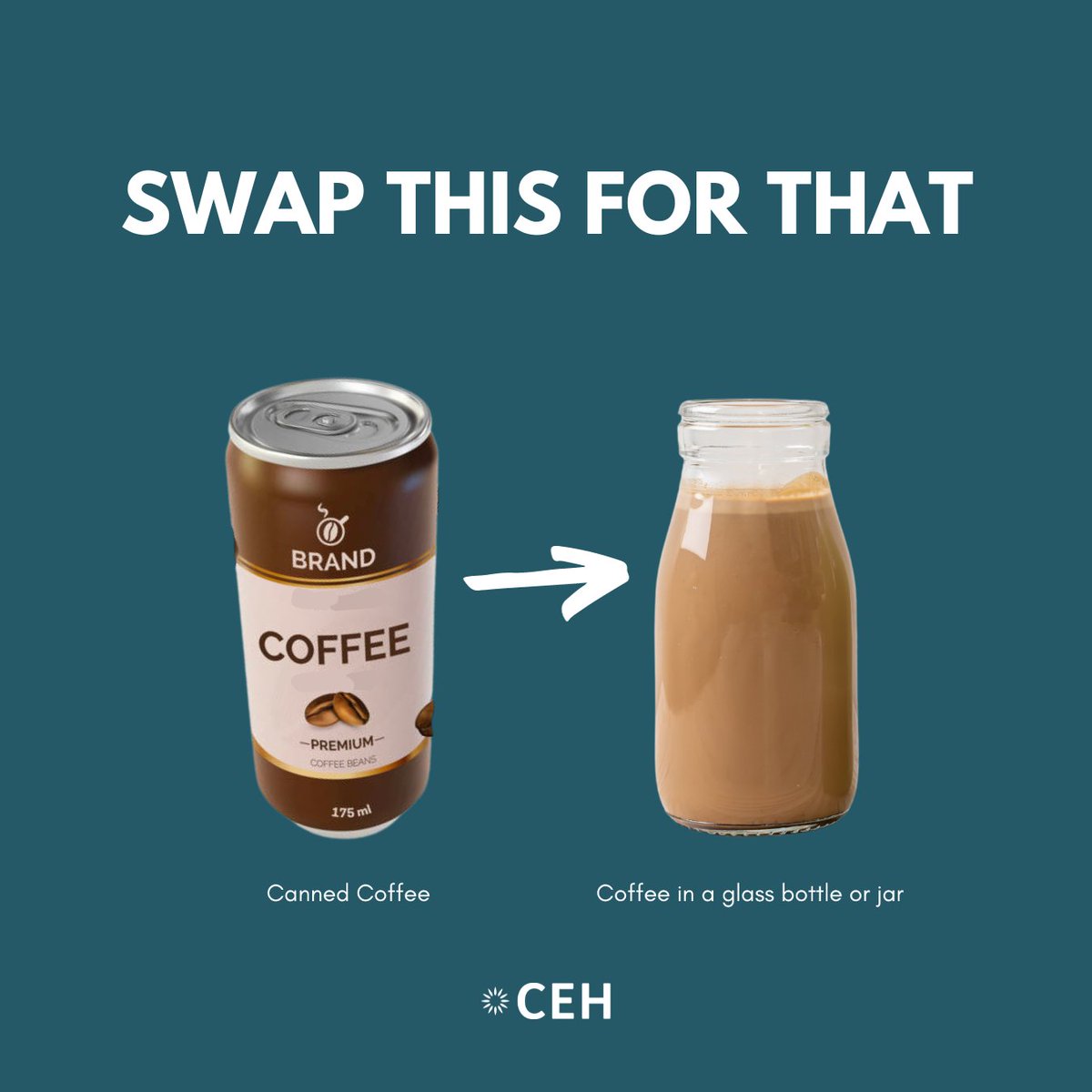 CenterEnvHealth's tweet image. #SimpleSwap: Instead of canned coffee, try coffee that comes in a glass bottle or jar.
 
Glass can be a healthier alternative: you can avoid possible BPA exposure from plastic liner in a can, and there&apos;s a higher probability of successful recycling too! #MondayMotivation