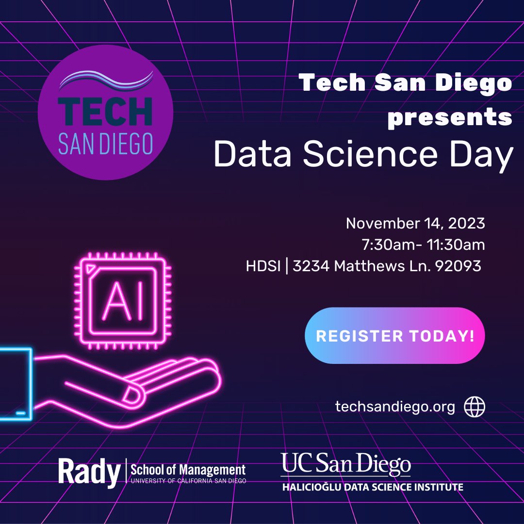 Data Science Day is tomorrow; don't miss this important event! Register here: ow.ly/O33O50Q5HM6

#techsandiego #datascienceday