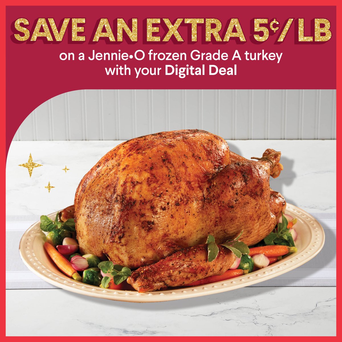 Step up your Thanksgiving celebration with a special discount on <a href="/Jennieo/">Jennie-O</a>  Grade A turkey!🦃  Save an additional 5¢/lb. when you activate your Thank You Card Digital Deal online. Limited to 1 per customer. 🛒 Hurry, offer ends 11/23/23. #ThanksgivingDeals