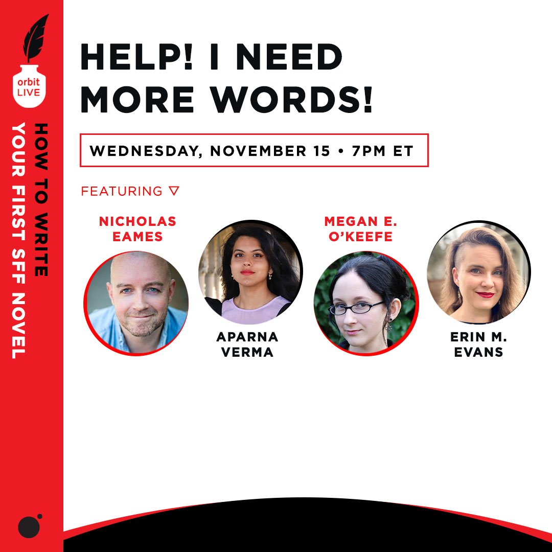 @pdjeliclark @MeganBannen @Richard_S_Swan @realjacksonford @ge_summers @KimberlyLemming @combatcodes THIS WEEK on November 15 at 7 PM ET: Help! I Need More Words! ft. @Nicholas_Eames, @Spirited_Gal, @MeganEOKeefe, and @erinmevans Register now: bit.ly/48sTh9k