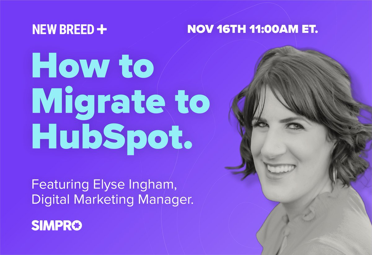simprosoftware's tweet image. Our very own, Elyse Ingham, will join New Breed in telling the story of Simpro's transition from Pardot to HubSpot and integration with Salesforce CRM for a unified tech stack.
Join the webinar on Nov 16th at 8am PT |11am ET: bit.ly/40zC8qI
#Simpro #HubSpotIntegration