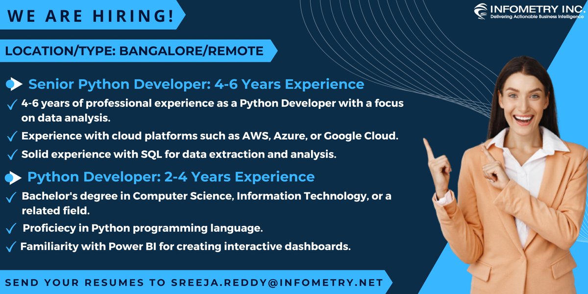 Infometryinc's tweet image. Explore an exciting career opportunity with Infometry!
Explore more open positions at - infometry.net/company/career…
.
.
.
#SeniorPythonDeveloper #PythonJobs #PythonDev #PythonEngineer #TechJobs #ProgrammingJobs #PythonCareers #PythonDeveloper #PythonJobs #hiringnow