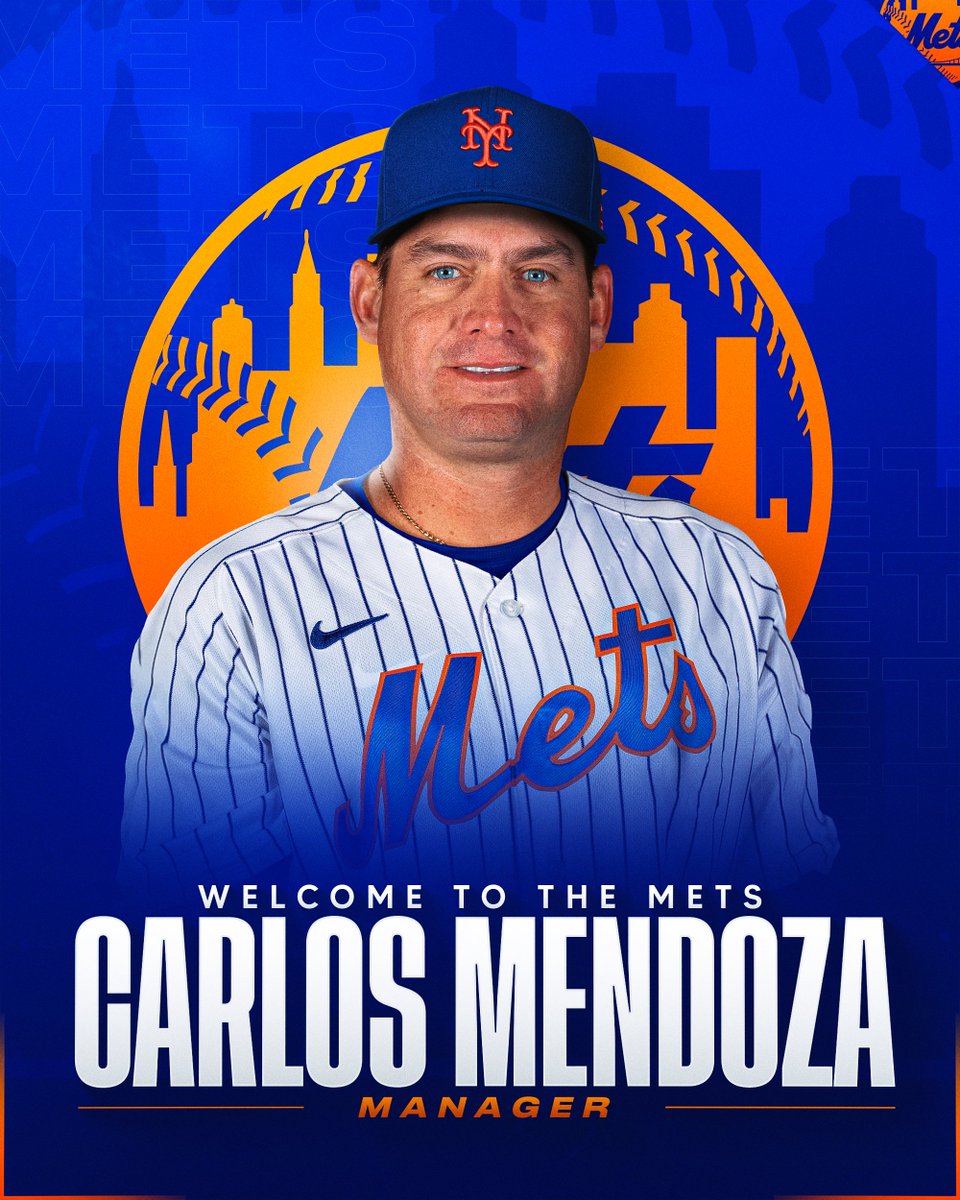 Mets's tweet photo. OFFICIAL: Carlos Mendoza has been named Manager of the #Mets.

Welcome to Queens, Carlos! https://t.co/Pfceyi8cp8
