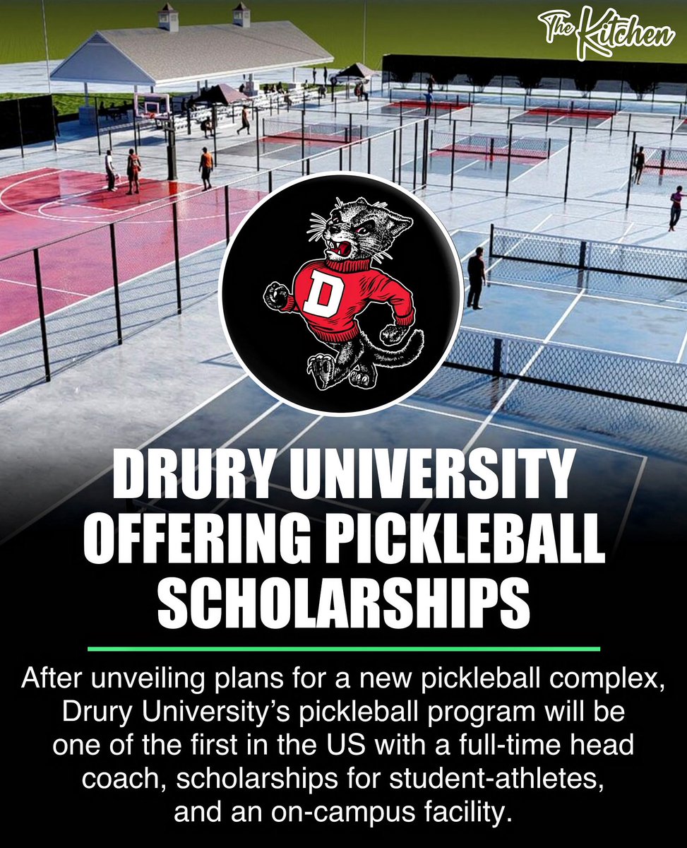 TheKitchenPB's tweet photo. Pickleball scholarships!? I suddenly feel like I got a raw deal on my college experience. 🎓 

@DruryUniversity https://t.co/JSlukWDhzA
