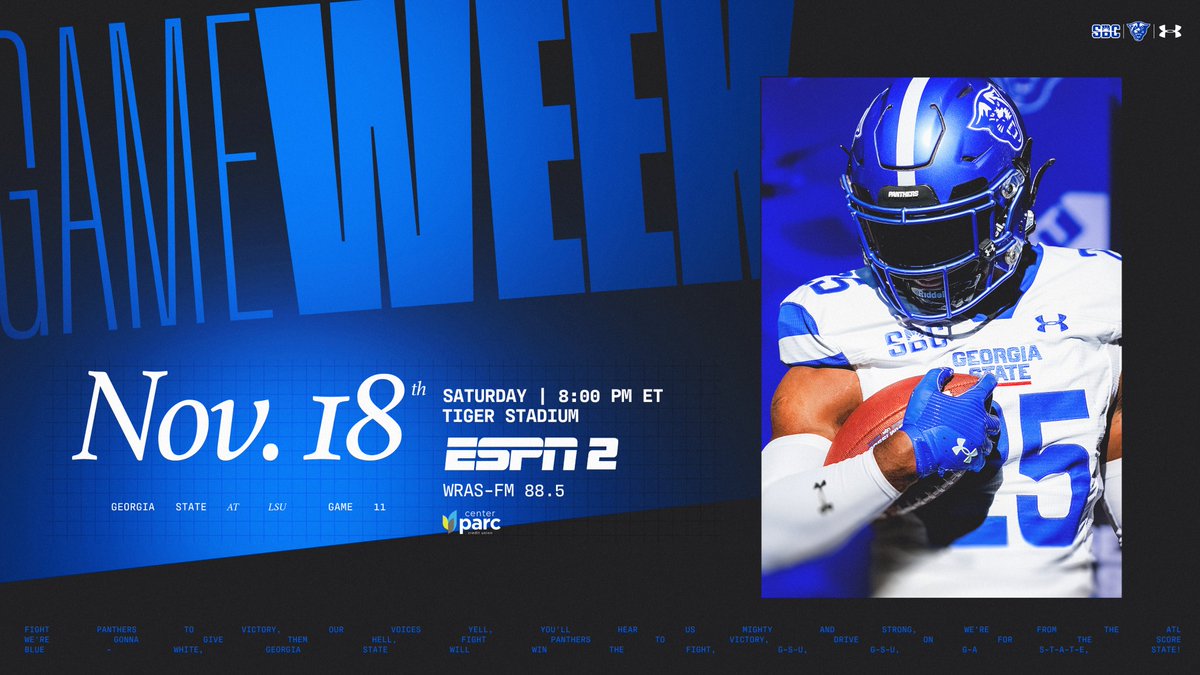 𝐈𝐓'𝐒 𝐆𝐀𝐌𝐄 𝐖𝐄𝐄𝐊 👏

Georgia State vs. LSU
Saturday, November 18 | 8 PM ET
ESPN2 | Tiger Stadium

🎟️: bit.ly/3PE1Kzd

#LightItBlue | #BeatLSU