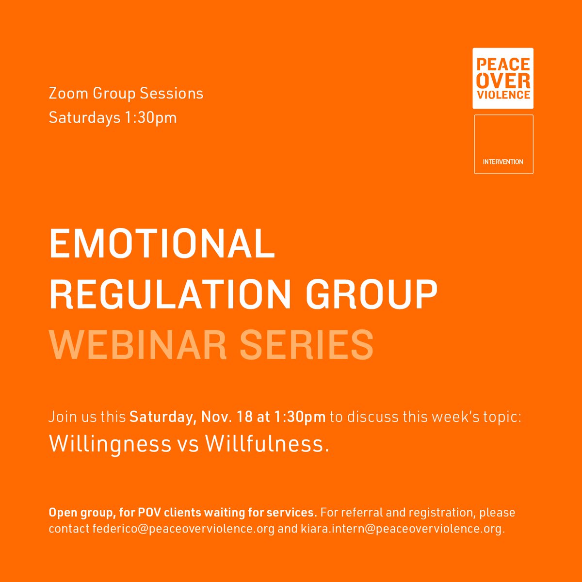 Do you know the difference between #willingness + #willfulness? There is a way to #StopStruggling by trying to fight for #control and instead #accept and respond to situations #effectively, and we can show you how THIS Saturday, Nov. 18 at 1:30 p.m. PT. Open to POV clients.