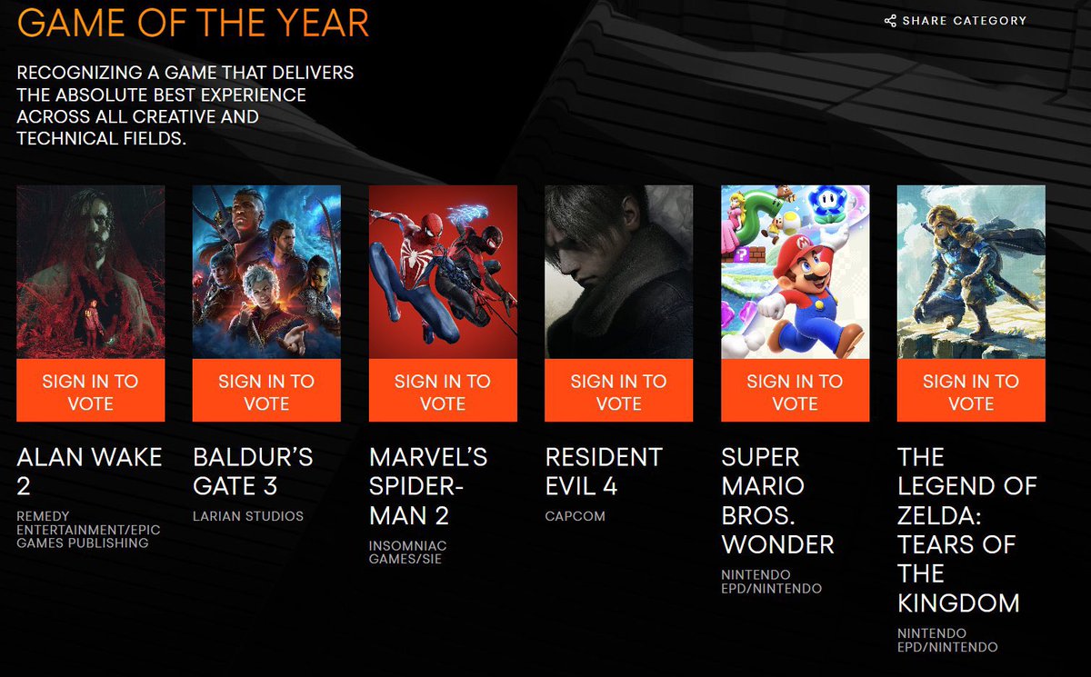 MeuPlayStation on X: Confira os indicados à Game of the Year 2023 do  #TheGameAwards : 🏆 Alan Wake 2 🏆 Baldur's Gate 3 🏆 Marvel's Spider-Man 2  🏆 Resident Evil 4 🏆