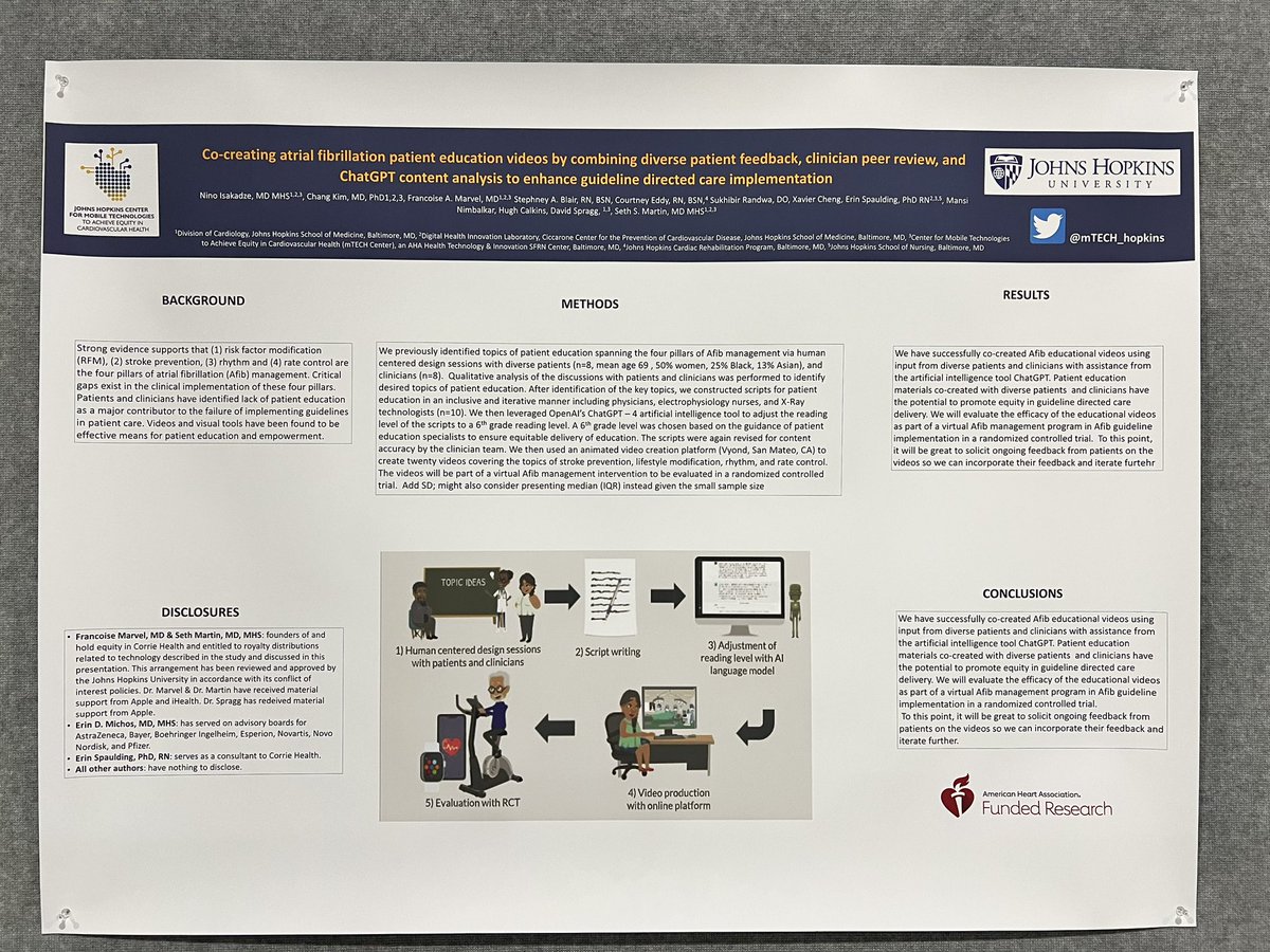 Awesome presentation by @NinoIsakadze at #AHA23 Day 3 of scientific sessions! More to come from our mTECH team today! @AHAScience @American_Heart @hopkinsheart @HopkinsMedicine @CiccaroneCenter @heartmaryland @CorrieHealth @SethShayMartin @DoctorMarvelMD