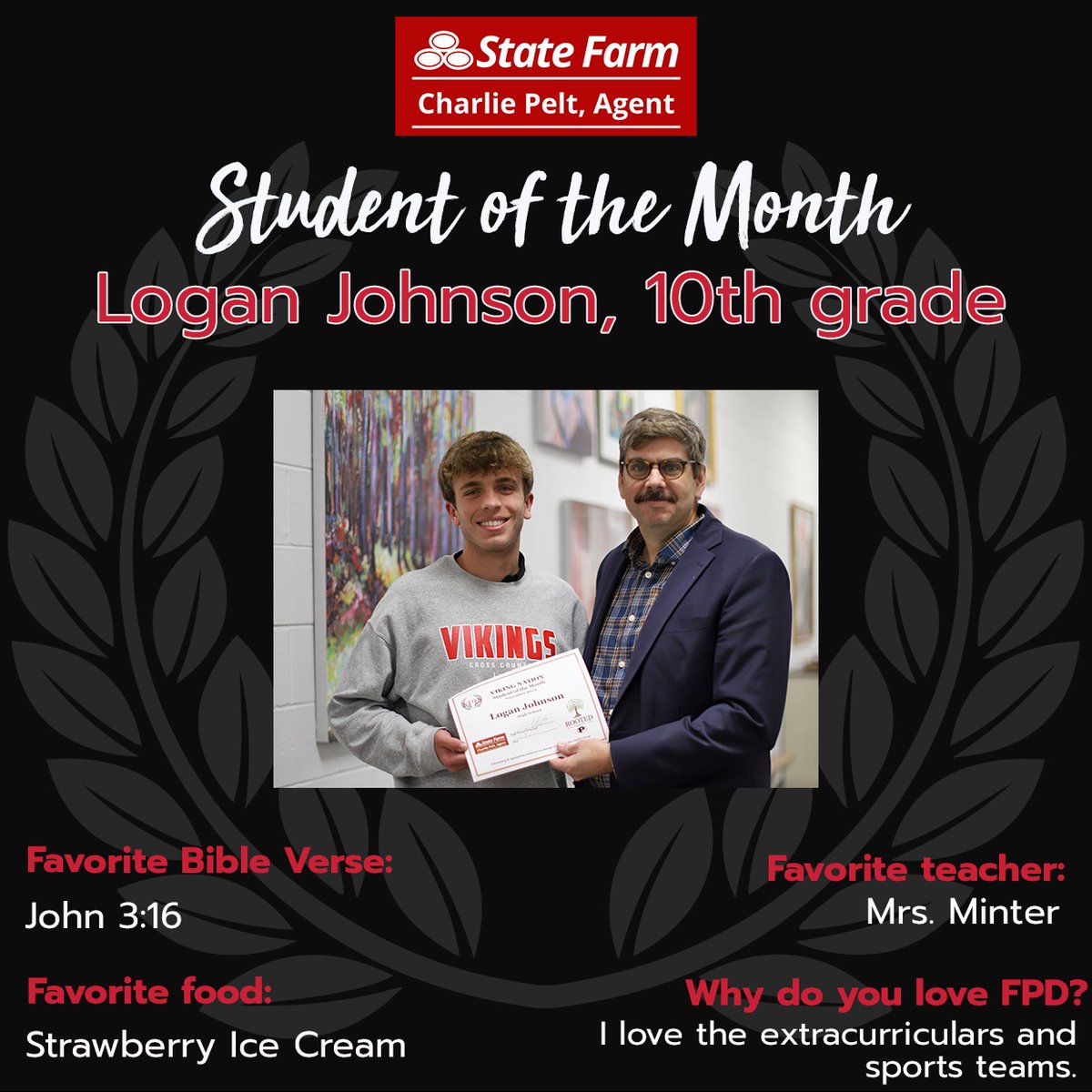 FPDSMacon's tweet photo. Congratulations to FPD's State Farm Charlie Pelt Students of the Month for November! #Rooted #VikingNation https://t.co/OWytSp31V1
