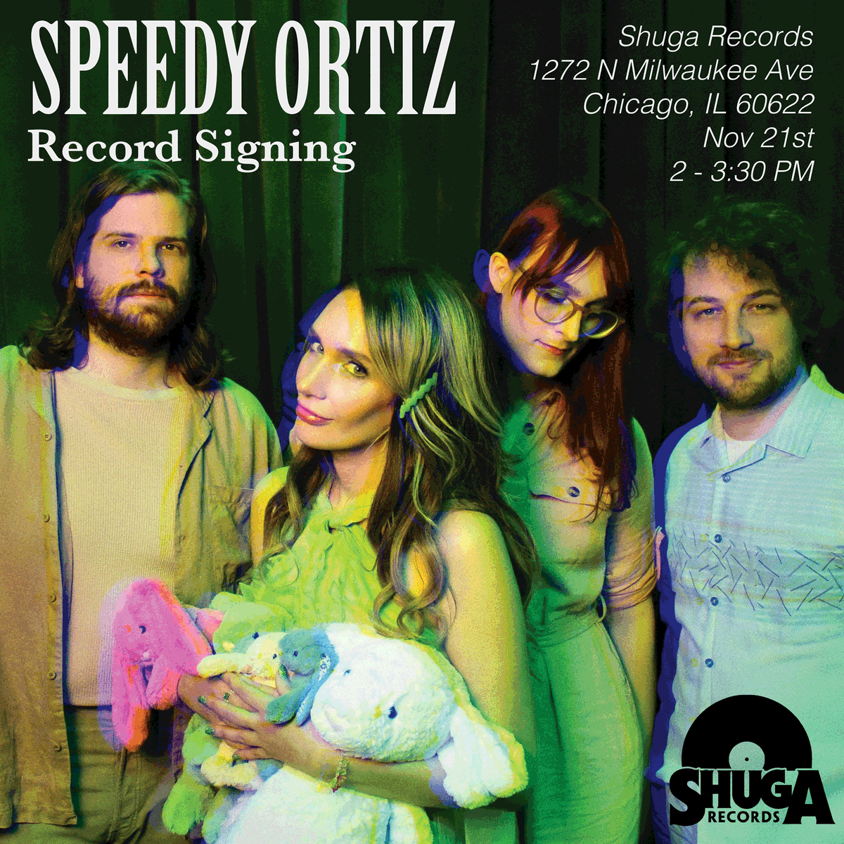 Chicago! Speedy Ortiz will be signing copies of Rabbit Rabbit at @Shugarecords before their show at @theemptybottle✍️ Meet the band & get your record signed starting at 2pm CST Tuesday, Nov 21st
