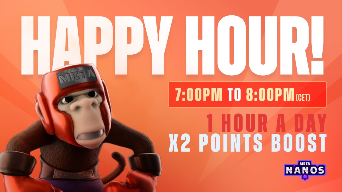 MetaNanos's tweet photo. The HAPPY HOUR 🍻 is almost here! 🤩

Join us from 7:00 - 8:00pm CET and enjoy a DOBLE #boost in your #leaderboard points 📈📈📈

You can download the game at: https://t.co/WNAG2fDOQz https://t.co/2ATgaPYaKW