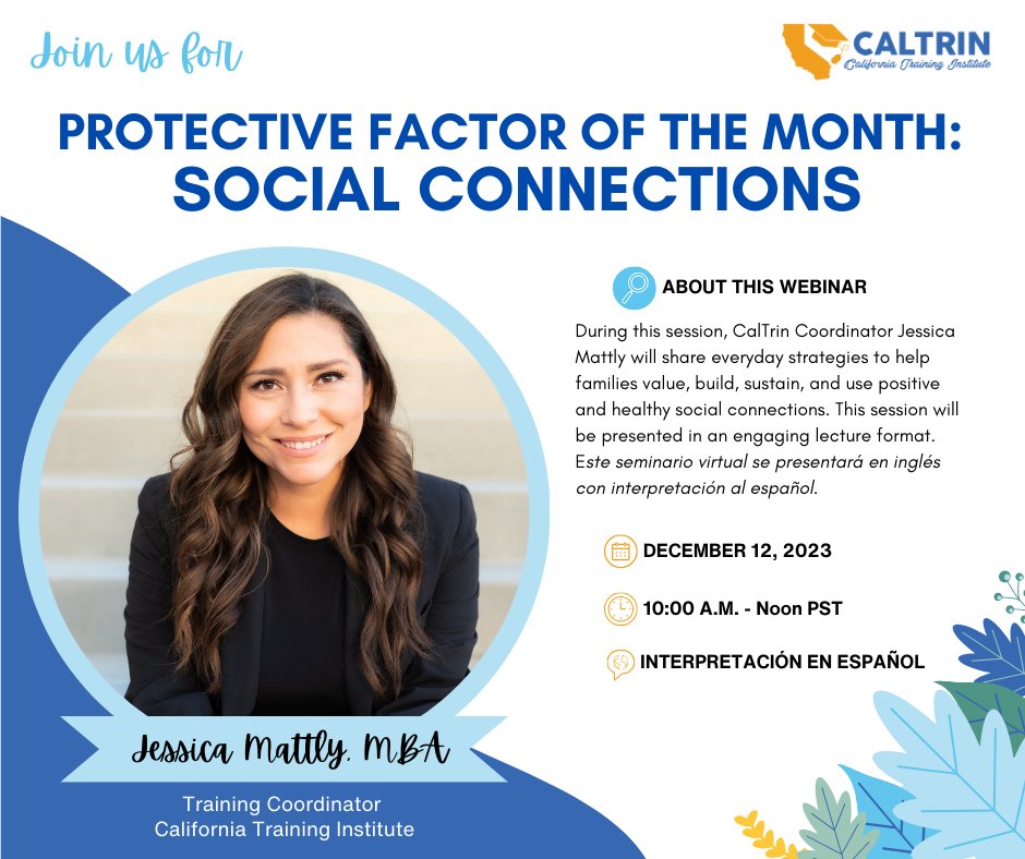 🚨 Join CalTrin Training Coordinator Jessica Mattly on December 12 for the final session in the 2023 Protective Factor of the Month series. Cost is free; register today! >> caltrin.link/protective-fac…

#childabuseprevention #strengtheningfamilies #professionaldevelopment
