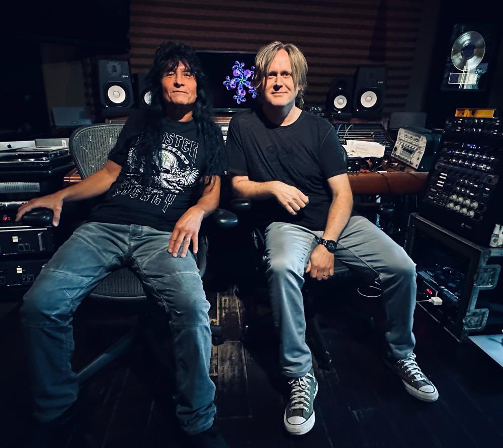 Anthrax's tweet image. Joey Belladonna in the Studio with producer Jay Ruston
"Every take I do has to be full of energy and full of impact, so I’m knocking down every chair in the room to get to the other side, just trying to get something really, really magical.” Joey
Photo Credit: Krista Belladonna