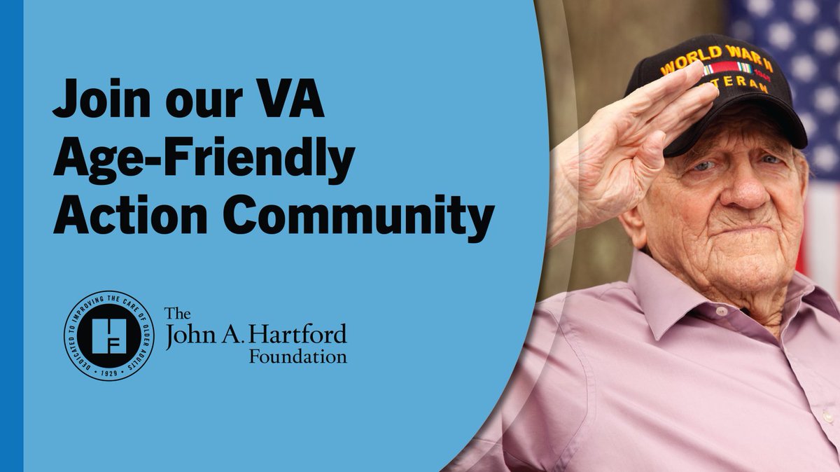 johnahartford's tweet image. JOIN | #VeteransDay was this past weekend &amp;amp; it's important to remember that #Veterans have unique needs as they age. Our VA AFHS Action Community can help your VA medical facility implement best practices to provide Veterans with #AgeFriendlyCare. bit.ly/3MBysz9