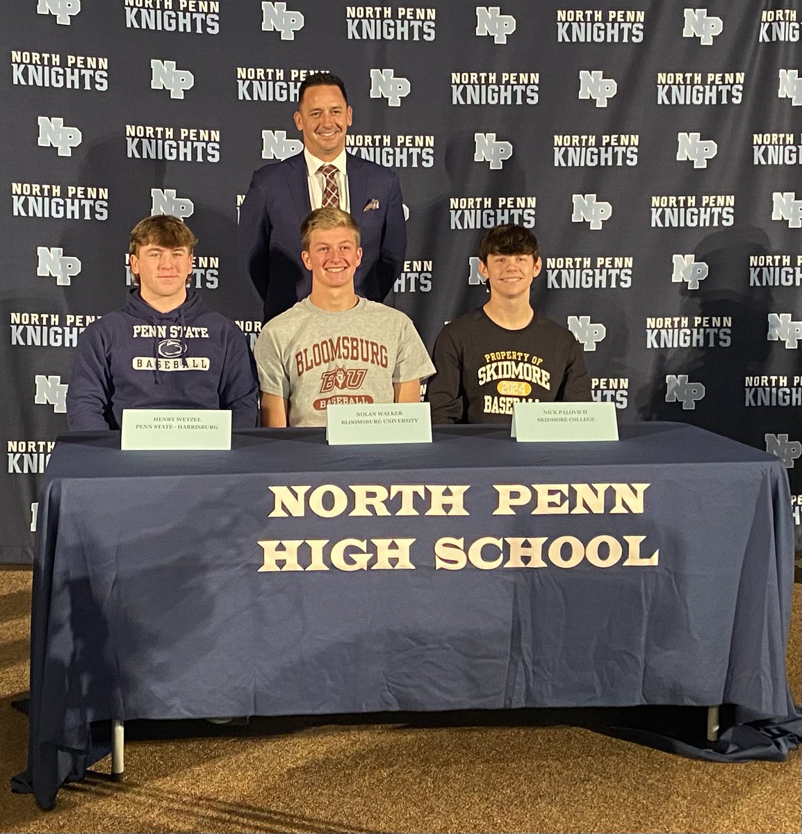 NPKnights's tweet photo. Congratulations to our ⚾️ guys Nick Palovich, Nolan Walker, and Henry Wetzel- and to all the NPHS student athletics on the fall signing day college commitments! Once a Knight, Always a Knight- but you all have tremendous futures ahead of you! ⚔️ @LansReporter @PBRPennsylvania https://t.co/fAMJEgERZJ