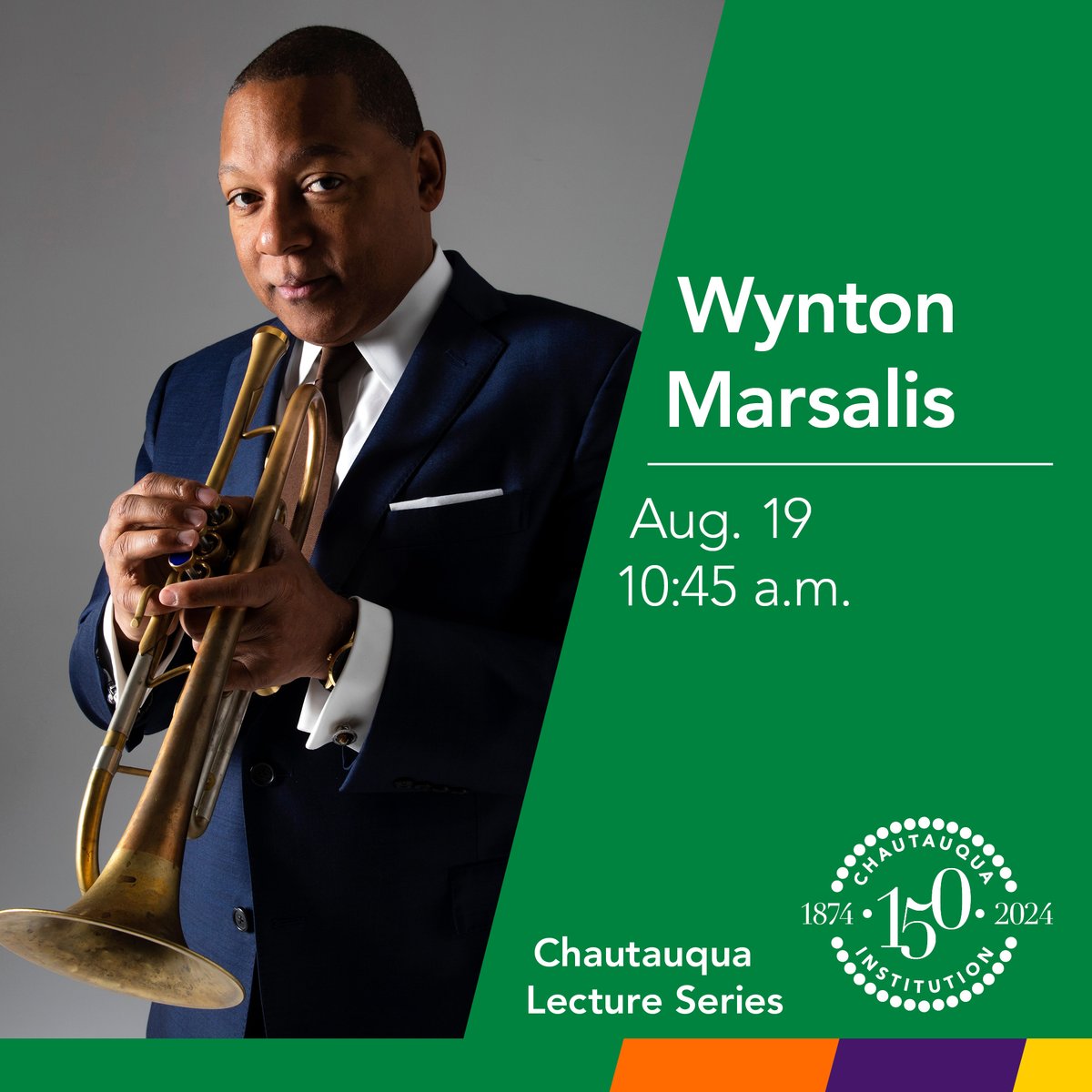 🚨#CHQ2024 Announcement🚨 Internationally acclaimed musician, composer, bandleader, and educator, Wynton Marsalis joins our 2024 Chautauqua Lecture Series celebrating our 🎶note🎶 worthy 150th season. #CHQ2024 #chq150 #CLSWeekNine