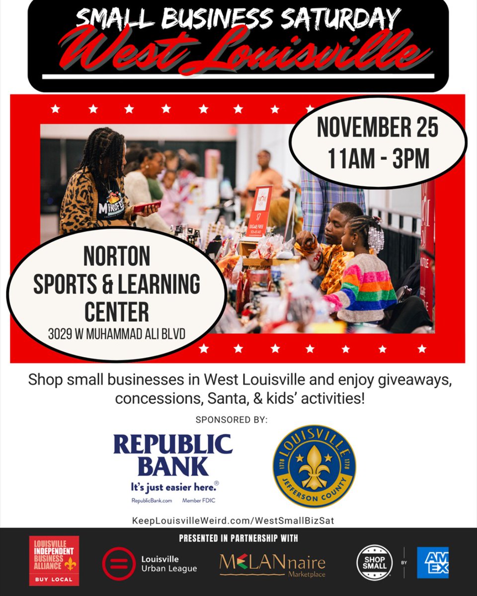 Save the date for West Louisville Small Business Saturday 11/25 at the Norton Sports & Learning Center. lul.org/event/west-lou…