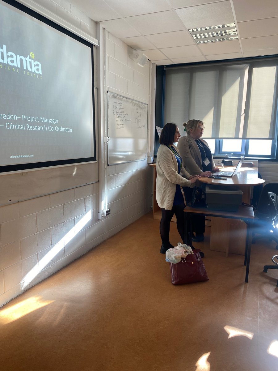 emmaos_24's tweet photo. Our second set of speakers was Saoirse Creedon (Project Manager) and Sinead O'Connell (Clinical Research Co-ordinator) from @AtlantiaT &amp; MTU Alumni (Nutrition &amp; Health). Their advice was use your placement well. https://t.co/7jd0lxg5bi