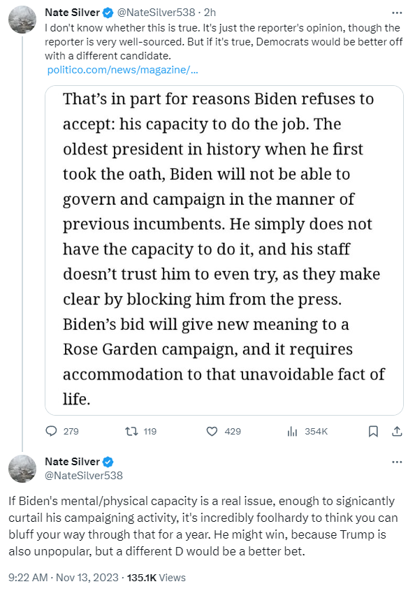 His takes are so bad he can't even reach 1000 likes after 2 hours with over 3.3 million followers. Franklin D. Roosevelt ran the country in a wheelchair, while sick, during a fucking world war. They are scared Biden will pass away in office and a Black woman will run the country.