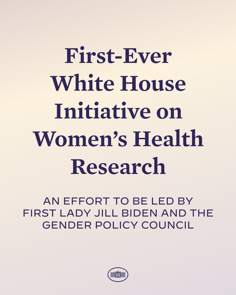 Big News: Today, President Biden is establishing the first-ever White House Initiative on Women’s Health Research. This new effort – led by @FLOTUS and @WhiteHouseGPC – will galvanize the federal government, the private sector, and philanthropy to improve women’s health.