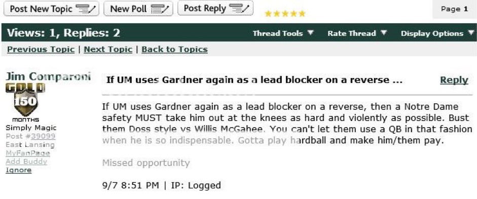 TommyB's tweet photo. @JimComparoni Friendly reminder that head MSU "journalist" Jim Comparoni once called for a team to try and end @devingardnerXCI career on a college football forum. 

One of the saddest, smallest, little man in all of media. https://t.co/O43zfOPtpc