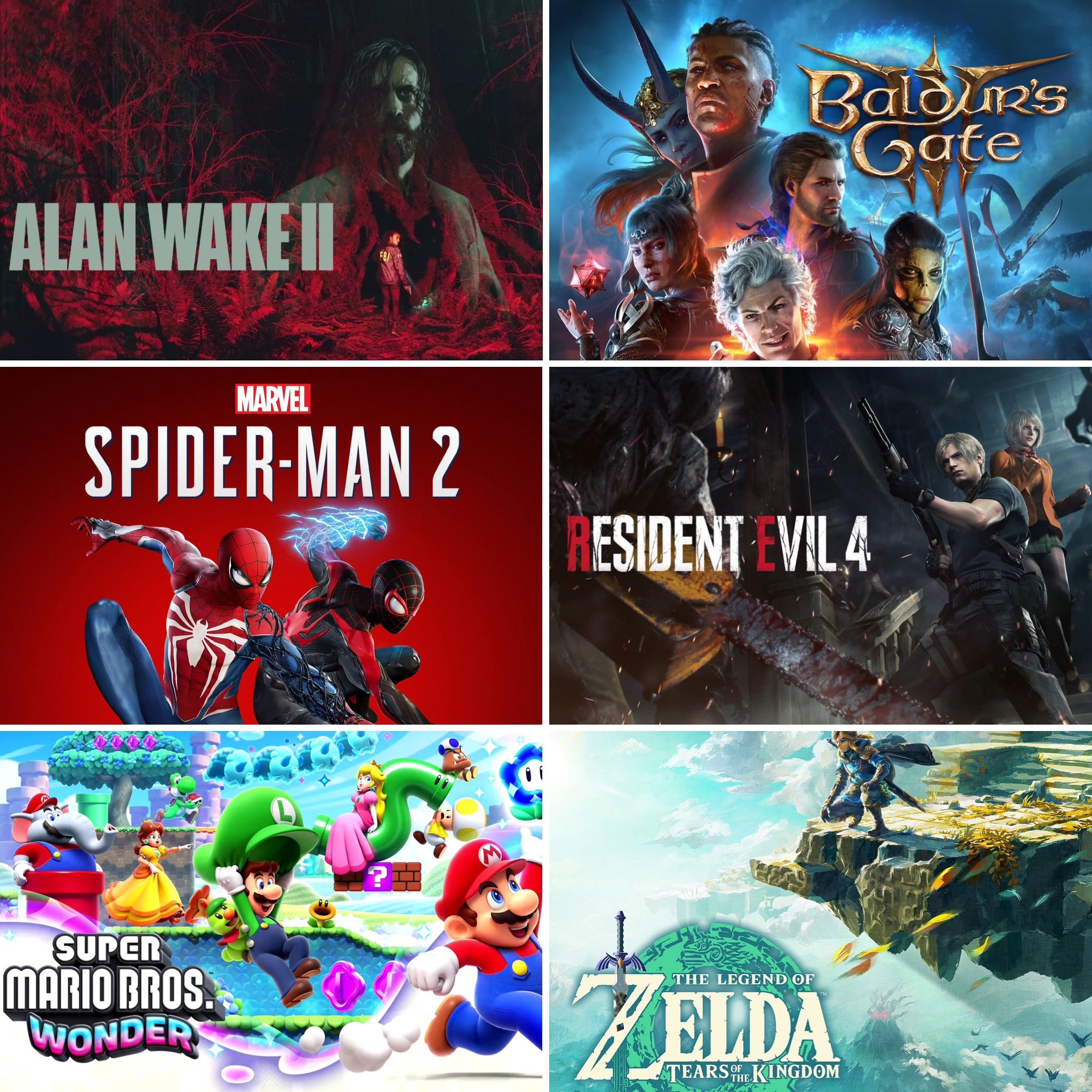 PS5 - Game of the Year Nominees Metacritic scores: - Zelda: Tears of the  Kingdom - 96 - Baldur's Gate 3 - 96 - Resident Evil 4 - 93 - Super Mario  Bros. Wonder - 92 - Spider-Man 2 - 90 - Alan Wake 2 - 87 #TheGameAwards