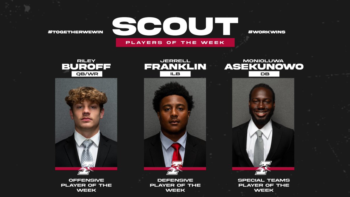 🏈 Scout Team Players of the Week 🏈

🏆 Offense - Riley Buroff (QB)
🏆 Defense - Jerrell Franklin (LB)
🏆 Special Teams - Monioluwa Asekunowo (DB)

#GoHounds | #TogetherWeWin