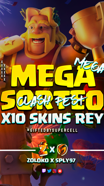🎁 GRAN SORTEO!!🎁

🍀Para celebrar que seré CASTER OFICIAL del Mundial 2023 os traigo en colaboración con <a href="/sply97/">SpLy</a> 10 SKINS del REY BÁRBARO!! 

REQUISITOS:
✅ Dar RT
✅Seguirnos aquí:
youtube.com/c/zolokotrokot…
twitch.tv/sply97

Mucha suerte y a celebrar el Clash Fest! 🥳