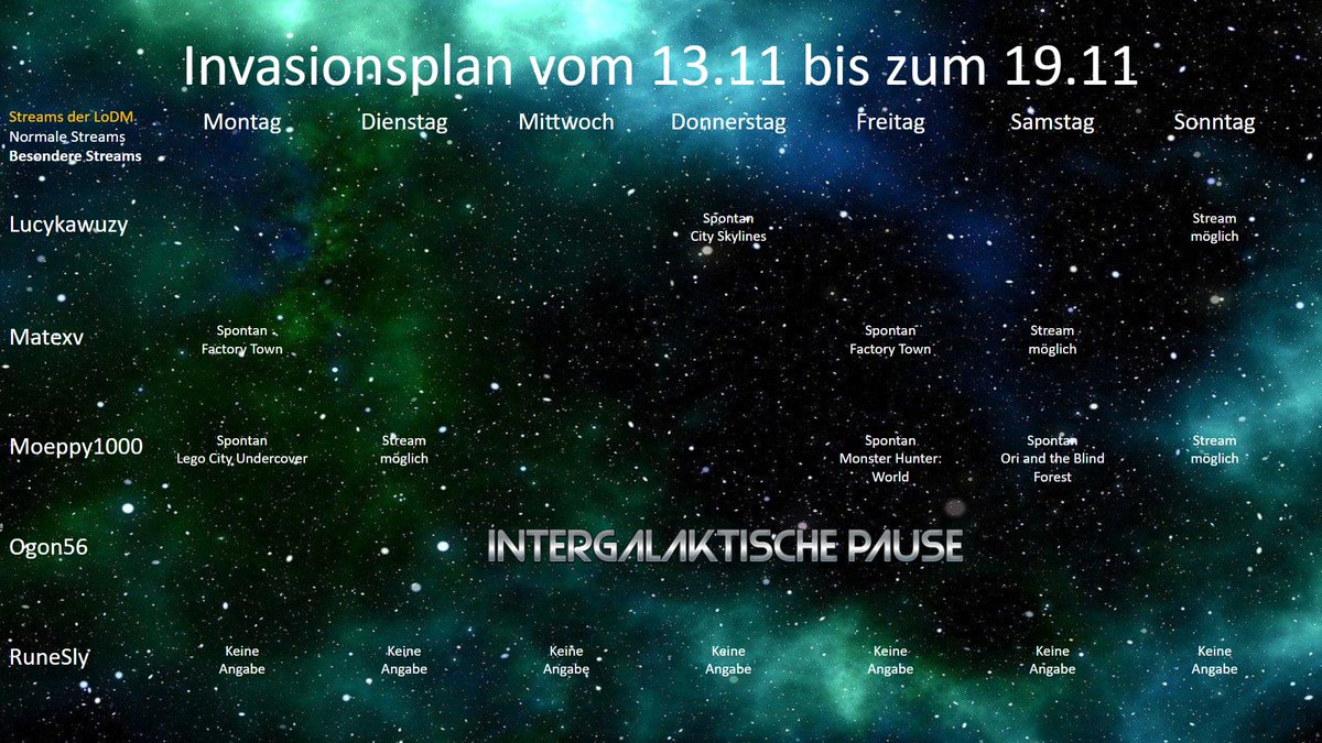 Lo_DarkMatter's tweet photo. Der neue Streamplan der Legion. @moeppy1000 bereichert euch mit einem verbauten Abenteuer im Lego Universum in Lego City Undercover. @Lucy16465933 errichtet ihre eigene kleine Stadt in City Skylines und @Matex67507584 versucht weiterhin seine Fabrik auf Vordermann zu bringen https://t.co/mmyeIHT5U7