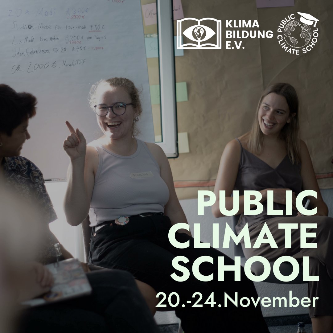 One week left: Vom 20. bis 24. November könnt ihr online und kostenfrei an der #PublicClimateSchool teilnehmen. Jeden Tag von 11 Uhr bis 11.45 Uhr finden Schulstunden vom @greenpeace_de Bildungsteam statt. 🙌🎓 #twlz (1/2)