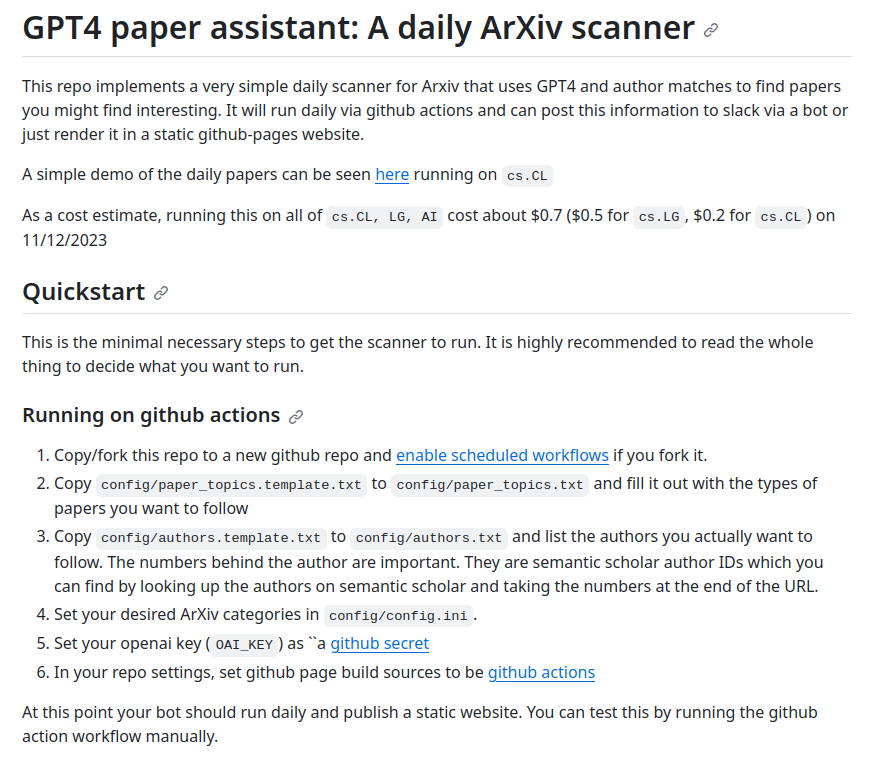 tatsu_hashimoto's tweet photo. I've been using a GPT4 paper assistant that reads the daily ArXiv feed and makes personalized recommendations in Slack. It's worked pretty well for me (today's paper demo https://t.co/K7p0t2v6W5). If this sounds helpful, you can set up your own bot here https://t.co/rF0ON0YnuC. https://t.co/6HD0RHyNdH