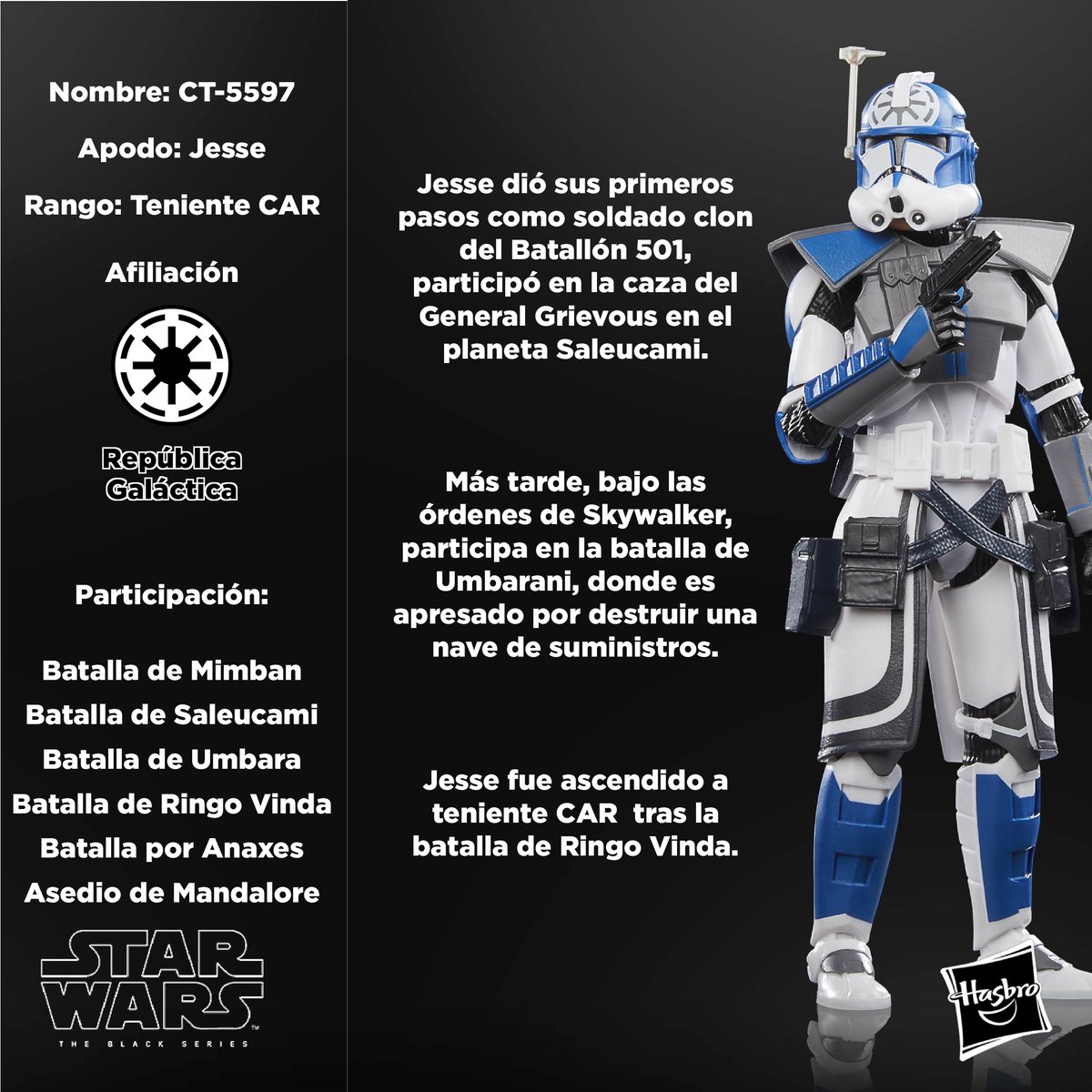 hasbrofans_es's tweet photo. CT-5597, "Jesse", una.. espinita en nuestro corazón.
¿Qué opinas sobre el trasfondo y final de este personaje? ¿Consideras que es un héroe, un villano o un peón?🗨️
#Jesse #StarWars #HasbroFans https://t.co/tWsqHipEPE