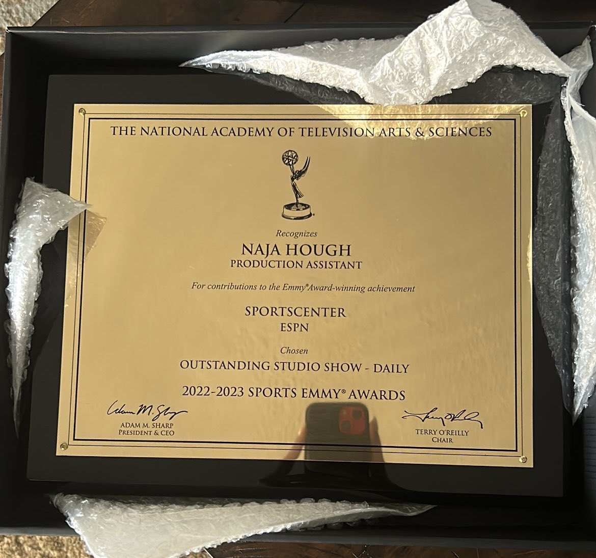 The Emmy I won during my time on SportsCenter arrived today! 🥳 Grateful to be among those who have earned this honor.