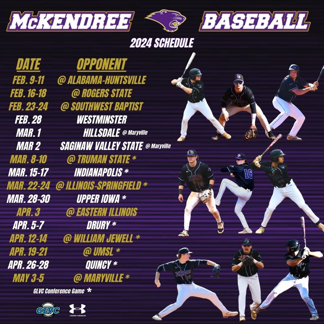 It’s time to mark your calendars Bearcat fans! 

The 2️⃣0️⃣2️⃣4️⃣ McKendree Baseball schedule is here!

#PackHypes
