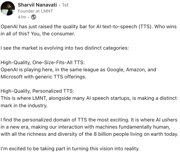Check our founder Sharvil's  insightful take on OpenAI's DevDay. Explore how these leaps are reshaping the voice AI landscape. #AI #TTS #VoiceTech #Personalization #FutureOfInteraction #innovation