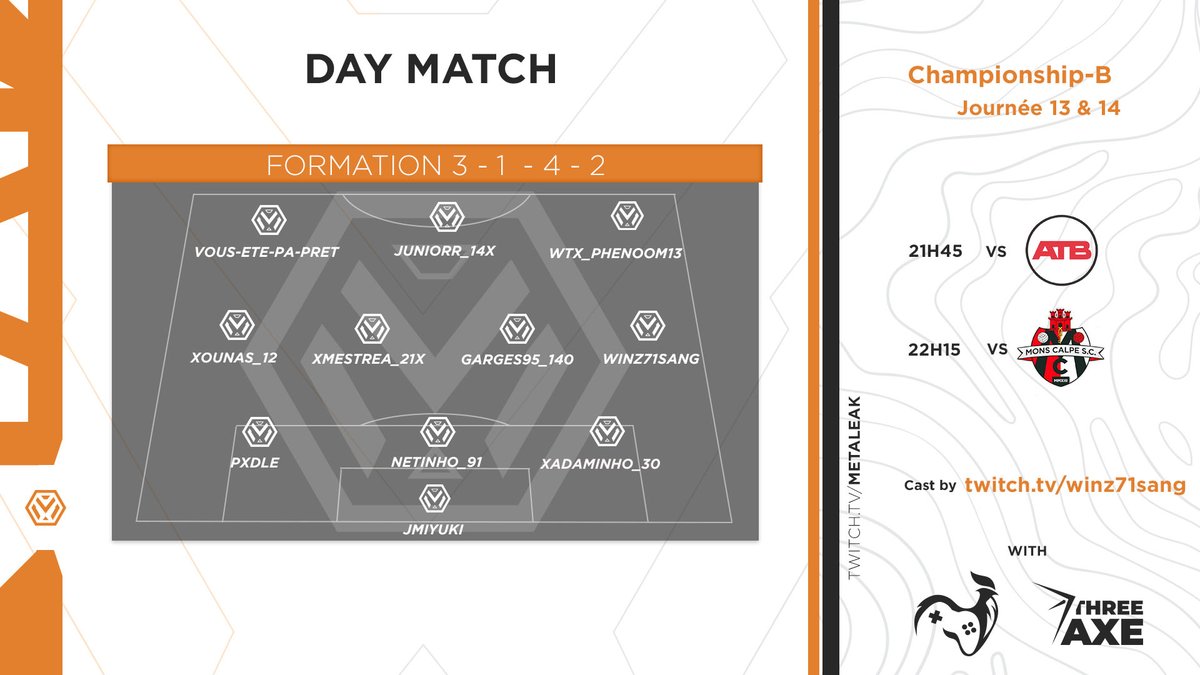 ℙ𝕣𝕠𝕘𝕣𝕒𝕞𝕞𝕖 𝕠𝕗 𝕥𝕙𝕖 𝕖𝕧𝕖𝕟𝕚𝕟𝕘      

🏆<a href="/OfficialVPG/">Virtual Pro Gaming</a> #Championship-B  #EAFC24

🗓Day 13
🆚@ATBESP🏴󠁧󠁢󠁥󠁮󠁧󠁿
🕘20:45p.m

🗓Day 14
🆚<a href="/MonsCalpeSC/">Mons Calpe S.C. Gibraltar</a>🏴󠁧󠁢󠁥󠁮󠁧󠁿
🕘21:15p.m

📺twitch.tv/winz71sang⤵