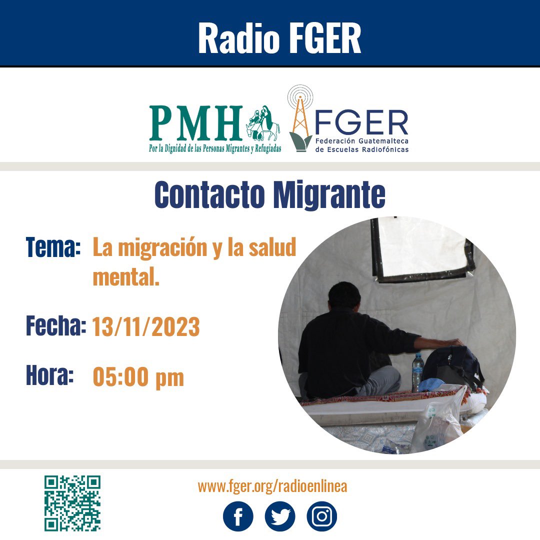 ConMigrante's tweet photo. Les invitamos a escuchar el programa @ConMigrante en donde se abordará "La salud mental en la migración". Sintoniza @crfger, por la aplicación de teléfono android o en línea
📻 @FgerRadio y sus diferentes 📻
🕢 17:00 hrs.
🗓️ 13 de noviembre
@Movilidadhuman2
#Migración https://t.co/3MdlnOs6cp
