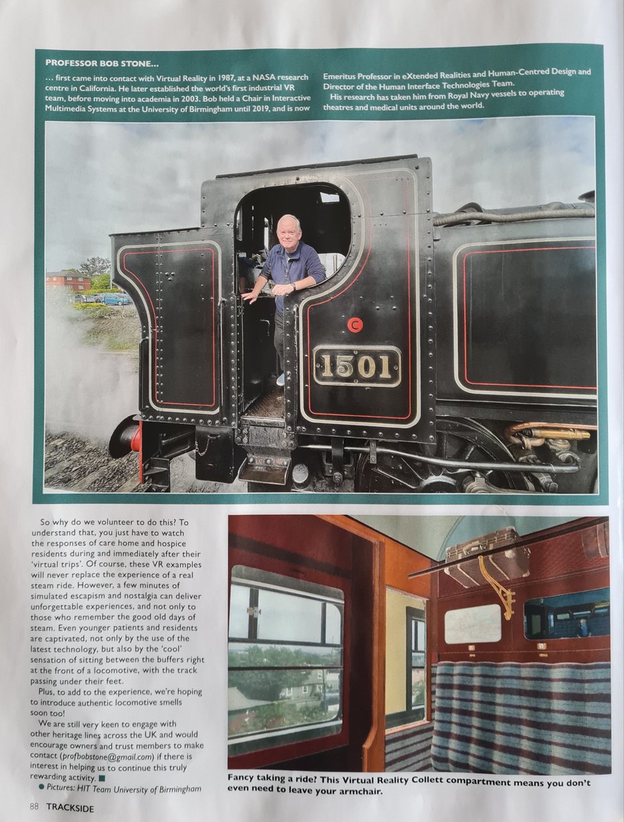 Another nice article on our 'Healthcare from Heritage' work with heritage railways, this time in this month's Trackside Magazine. A good number of hospice and care home visits on the cards and we have the year's big 360 train journey recording exercise coming up very soon!