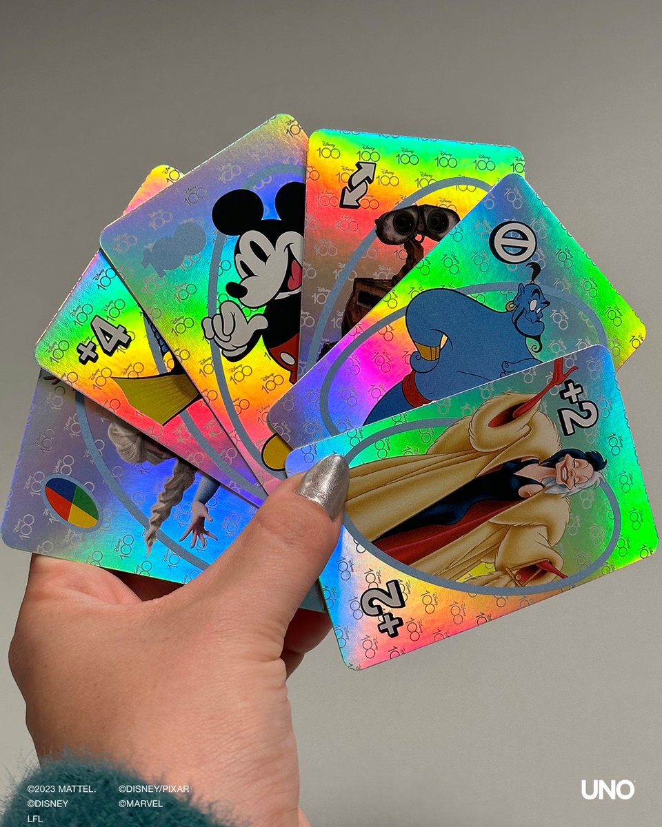 Each UNO Disney 100 deck comes with 1 of 16 collectible foil cards. Who are you hoping to get?