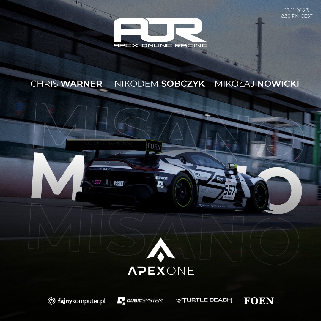 apexoneteam (@apexoneteam) on Twitter photo Today our drivers will compete in the third round of <a href="/ApexOnRacing/">Apex Online Racing</a> tier 1. After a tough competition at the Zandvoort track a week ago, we will see how they will cope with the challenges that the Italian Misano will throw at them. Keep your fingers crossed🤞🏁
<a href="/QubicSystem/">Qubic System</a> Today our drivers will compete in the third round of <a href="/ApexOnRacing/">Apex Online Racing</a> tier 1. After a tough competition at the Zandvoort track a week ago, we will see how they will cope with the challenges that the Italian Misano will throw at them. Keep your fingers crossed🤞🏁
<a href="/QubicSystem/">Qubic System</a>