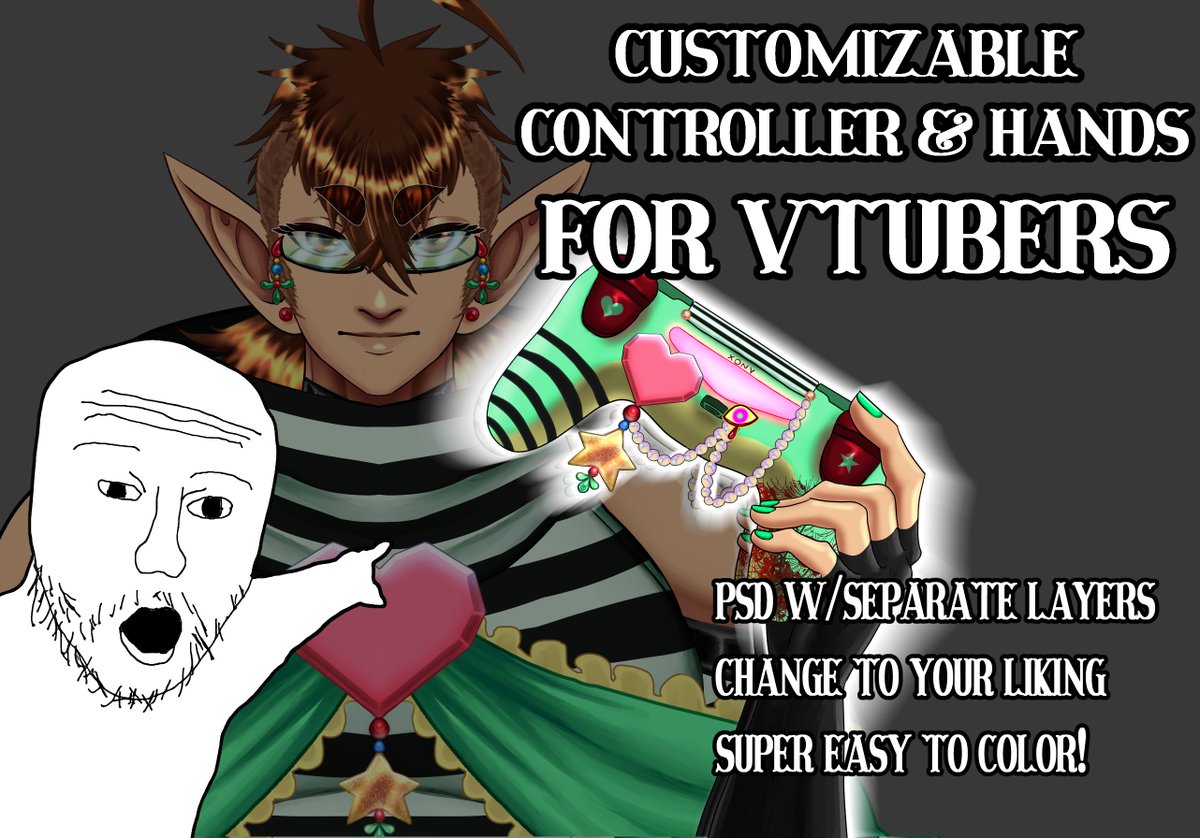 ElfiestElfy's tweet photo. Hey goobers, i finally remembered to post this!! A fully customizable hand & controller combo to use for streams!!
- comes w/ a PSD that has lines & colors separated for ease of editing
🔗⬇️⬇️⬇️
#vtuber #VTuberAssets #vtuberprop #streamassets #ENVtuber https://t.co/C1K3LTEnuv