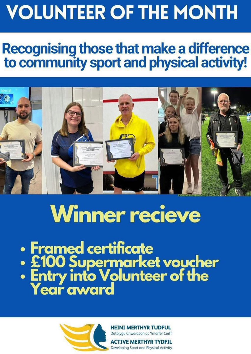 dan_dswmerthyr's tweet photo. Volunteers are the lifeblood of community sport. In Merthyr we have so many amazing people giving up their time day in, day out. We’ve had 5 amazing winners so far. Who will be next? Nominate someone now and give them the recognition they deserve! https://t.co/Tzcmi3xp8x https://t.co/GMM7qL5Ifs