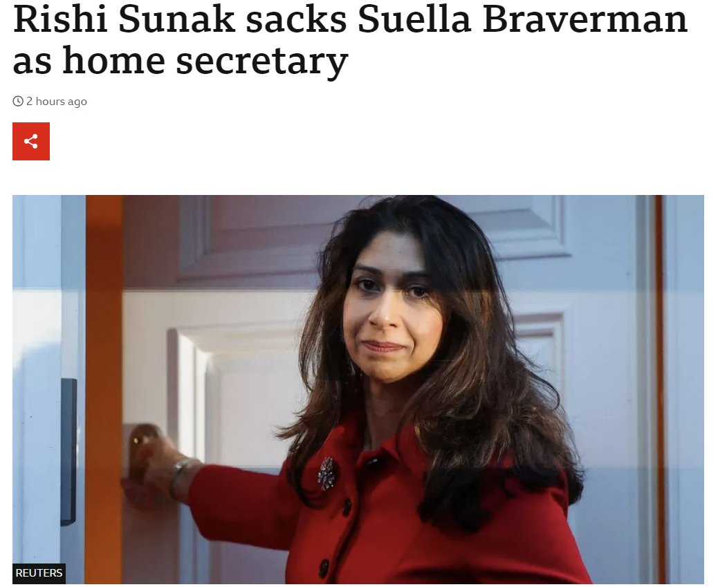 PSCupdates's tweet photo. PSC welcomes the sacking of Home Secretary Suella Braverman. By trying to prevent lawful protest, defaming over a million peace marchers and whipping up serious far right violence in Whitehall, she confirmed her unfitness for office. But she did not act alone (thread) https://t.co/zgTtJhxNUF