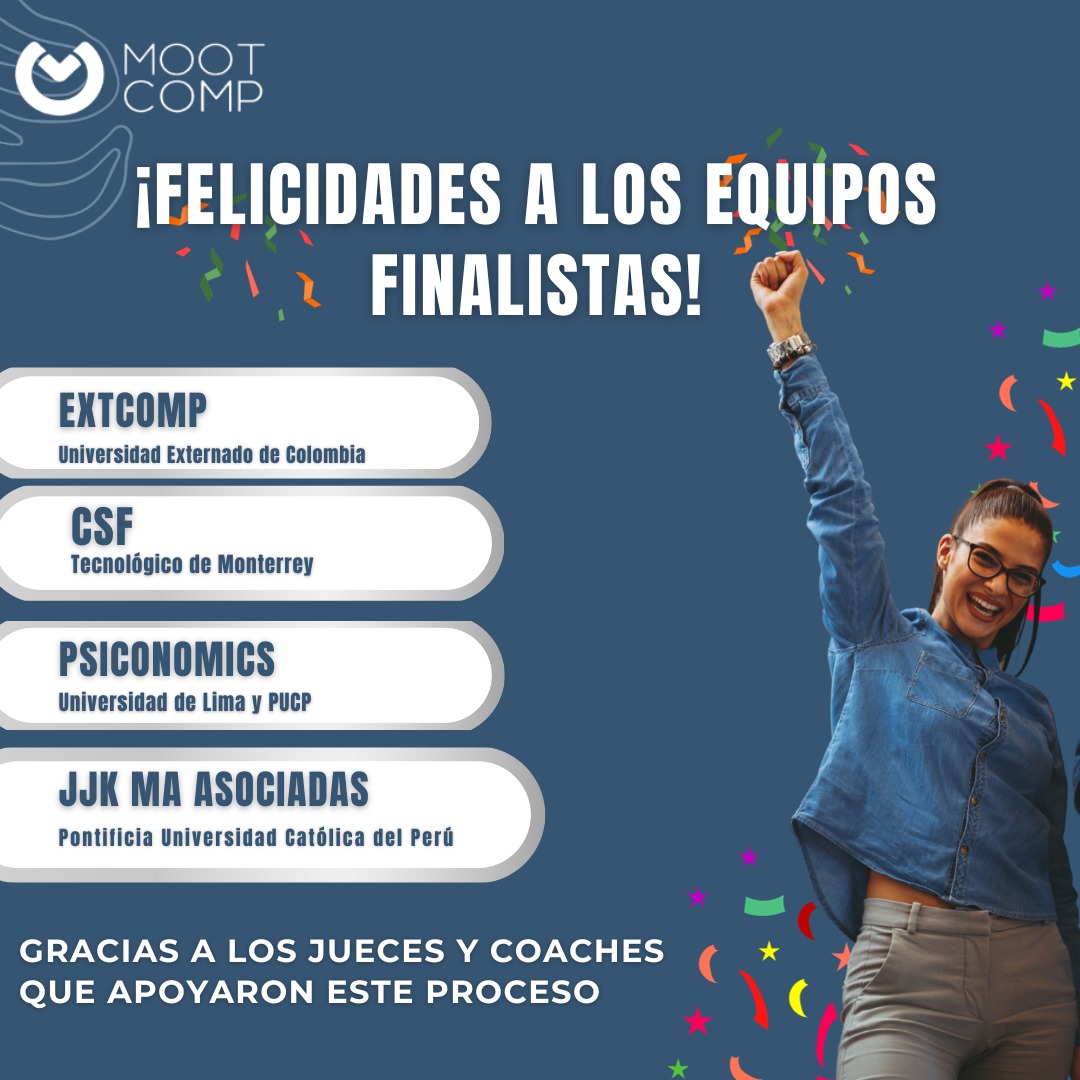 Mootcomp1's tweet photo. ¡Estos son los equipos que pasan a las finales de la competencia! 💥🥳

Les deseamos mucho éxito en la gran final y nos sentimos orgullosos de ver su proceso 🤩

También agradecemos a los coaches y jueces que hicieron esto posible. Admiramos su compromiso y esfuerzo. https://t.co/DSEYLLnYti