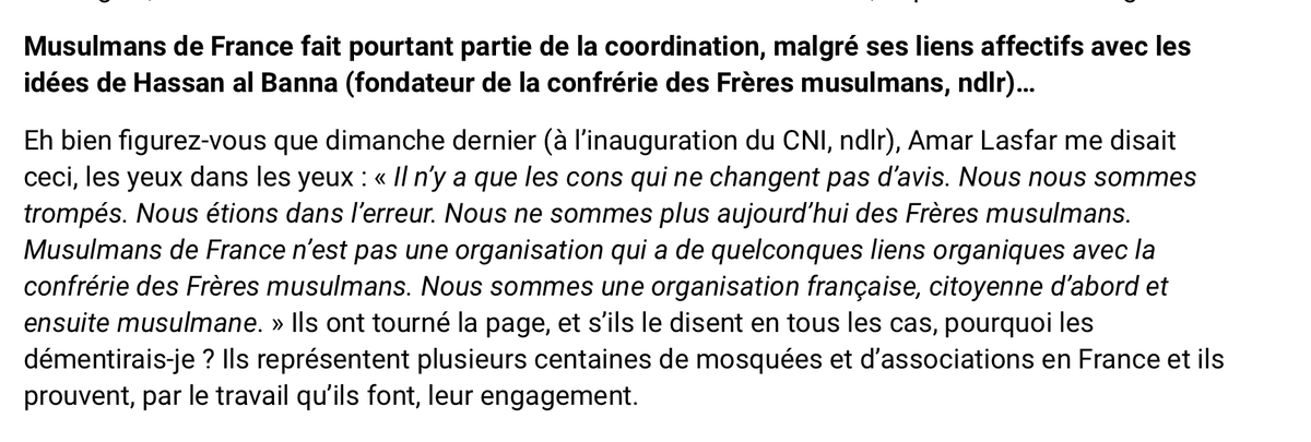 FBBlackler's tweet photo. En Novembre 2021, Abdelali Mamoun tentait de faire croire que Musulmans de France (ex UOIF) n'était plus lié à la confrérie des Frères musulmans.
Un gros mensonge, les yeux dans les yeux.
Le voilà désormais porte-parole de la Mosquée de Paris, accompagnant le tournant frériste de la mosquée historique.