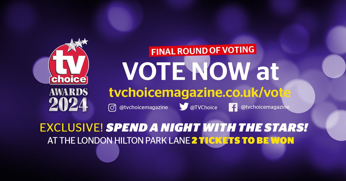 Voting in the 2024 #TVChoiceAwards shortlist closes at midnight TOMORROW NIGHT! 😤 If you've already voted, vote again to make sure your faves win! 💃VOTE NOW and enter a competition to join us at the awards ceremony. 🥂 tvchoicemagazine.co.uk/vote 💃