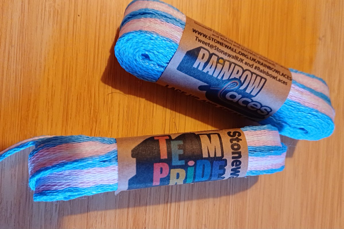 Thank you to @ProudHornets for my new trans #rainbowlaces in time for #transjoyweek / #TransAwarenessWeek and the 10th anniversary of Rainbow Laces! 💙🏳️‍⚧️🩷